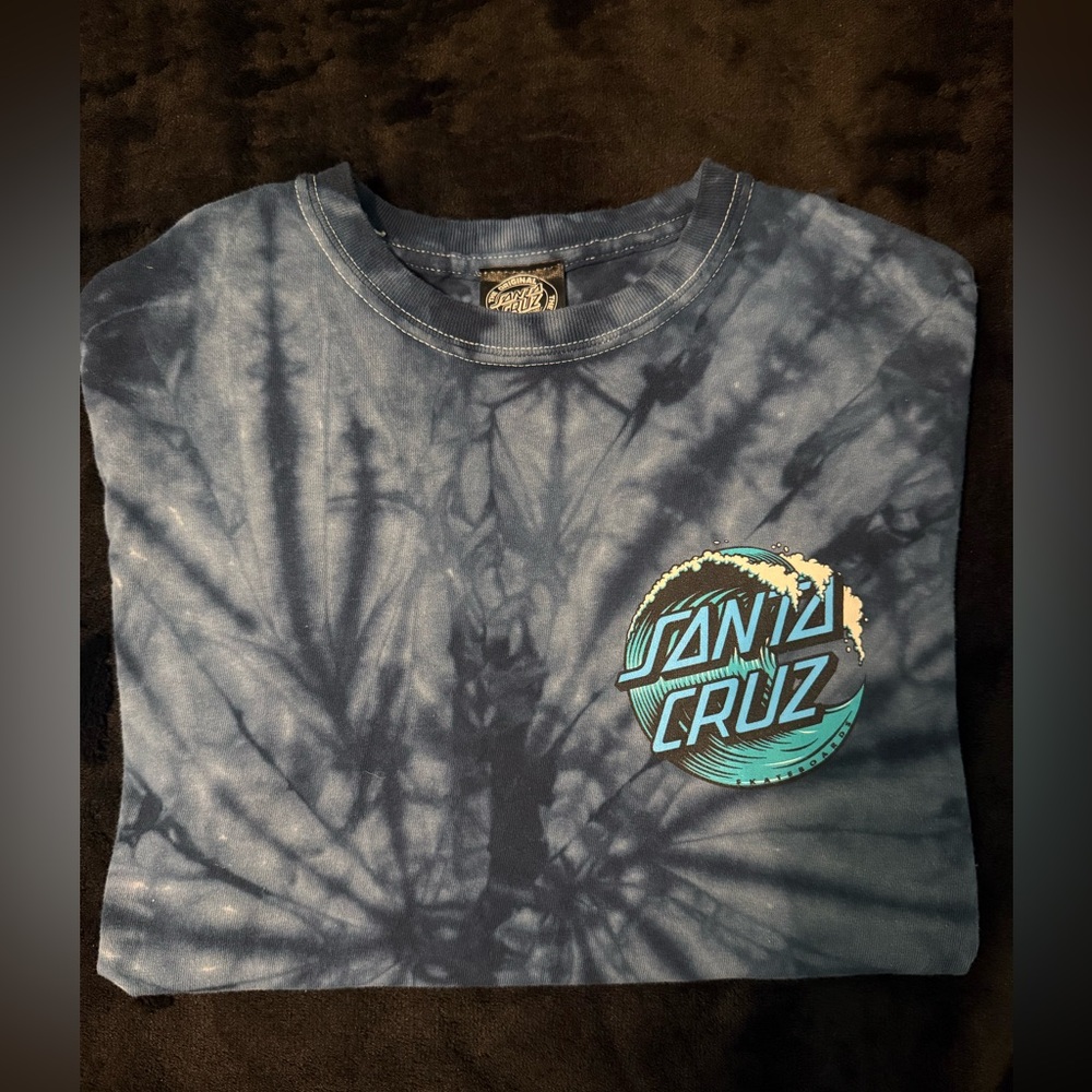 Santa Cruz Skateboards Men's Tie-Dye Navy Blue Tee with Teal Logo